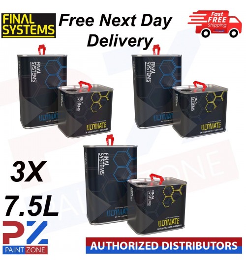 3X FINAL SYSTEMS ULTIMATE CLEARCOAT LACQUER WITH EXTRA FAST HARDENER 7.5LTR KIT